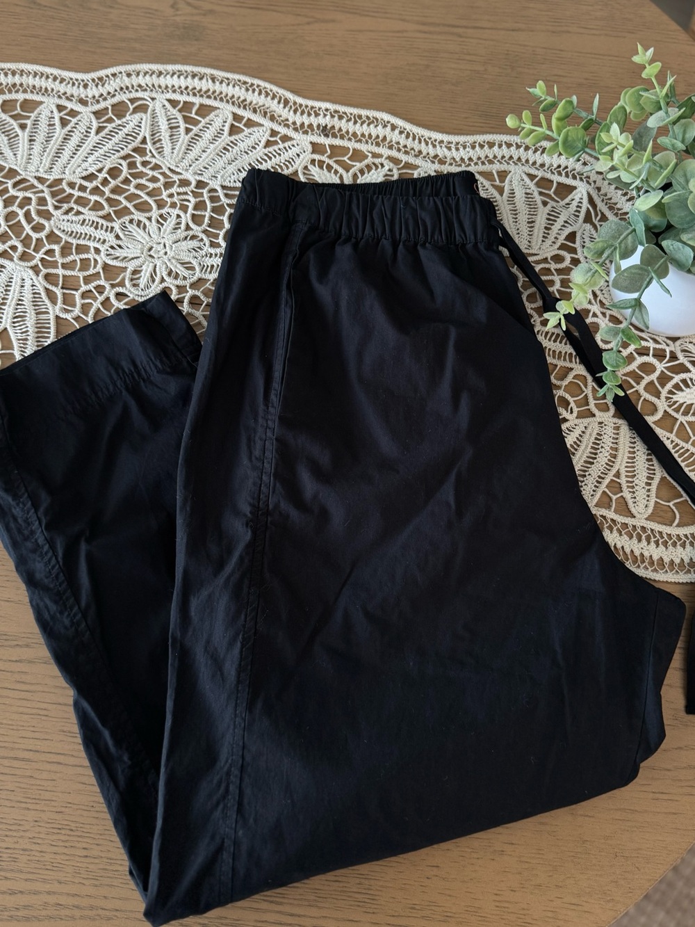 Quince Black  100% Organic Cotton Poplin Pull-On Wide Leg Pants Size L